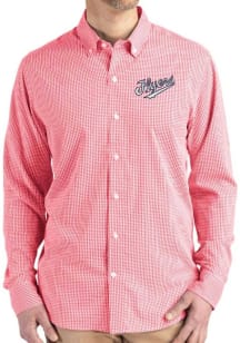 Cutter and Buck Dayton Flyers Mens Red Vault Gingham LS Woven Long Sleeve Dress Shirt