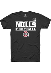 Grant Mills Ohio State Buckeyes Black Football NIL Stacked Box Short Sleeve Player T Shirt