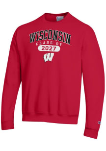 Champion Wisconsin Badgers Mens Red Class of 2027 Powerblend Long Sleeve Crew Sweatshirt