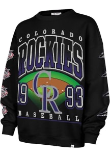 47 Colorado Rockies Womens Black Go Big Crew Sweatshirt