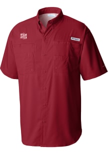 Columbia Oklahoma Sooners Mens Crimson CWS Champions 2026 Heat Seal Tamiami Short Sleeve Dress Shi..