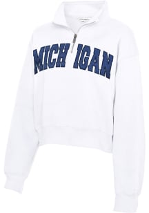 Michigan Wolverines Womens White Sport Fleece Qtr Zip