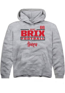 Grant Brix Rally Nebraska Cornhuskers Youth NIL Stacked Box Long Sleeve Player Hoodie Grey