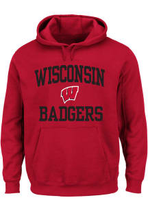 Wisconsin Badgers Mens Red Primary Stacked Logo Big and Tall Hooded Sweatshirt