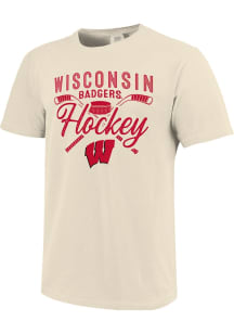 Wisconsin Badgers Ivory Pucks & Sticks Short Sleeve T Shirt