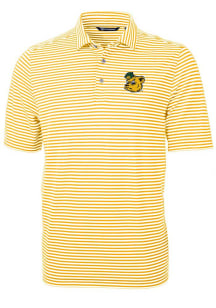 Cutter and Buck Baylor Bears Mens Yellow Virtue Pique Stripe Short Sleeve Polo