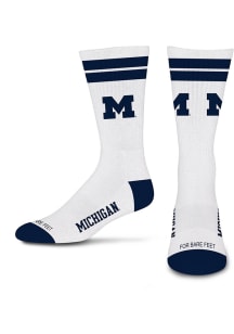 Michigan Wolverines White Stripes Mens Crew Socks