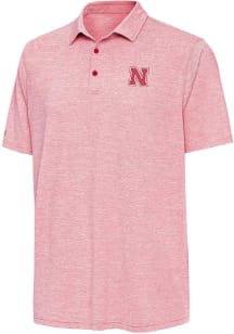 Antigua Nebraska Cornhuskers Mens Red Distressed Stripe Short Sleeve Polo