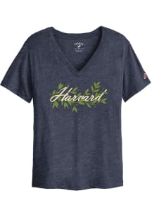 Harvard Crimson Womens Navy Blue Floral Laurels Short Sleeve T-Shirt