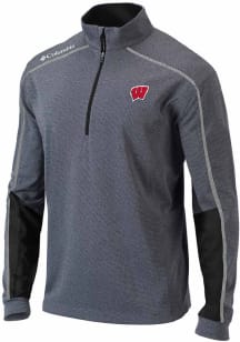 Columbia Wisconsin Badgers Mens Black Heat Seal Omni Wick Shotgun 2.0 Long Sleeve Qtr Zip Pullover