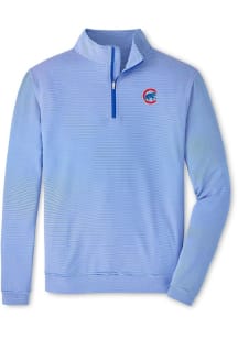 Peter Millar Chicago Cubs Mens Blue Perth Sugar Stripe Long Sleeve Qtr Zip Pullover