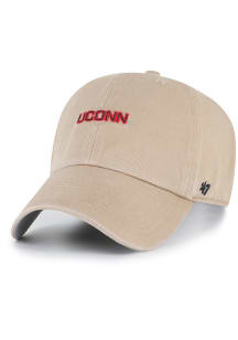 47 UConn Huskies Base Runner Script Clean Up Adjustable Hat - Khaki