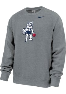 Nike UConn Huskies Mens Grey Vault Basketball Husky Long Sleeve Crew Sweatshirt
