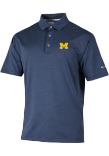 Columbia Michigan Wolverines Mens Navy Blue Sand Tee Short Sleeve Polo