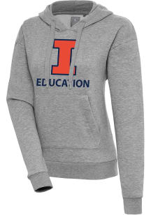 Antigua Illinois Fighting Illini Womens Grey Heather Illinois Education Victory Hooded Sweatshirt