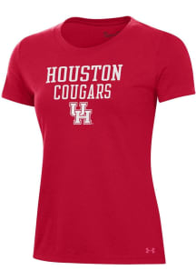 Under Armour Houston Cougars Womens Red Stacked Performance Short Sleeve T-Shirt