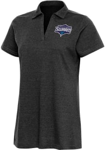 Antigua Greensboro Swarm Womens Black Heather Peak Short Sleeve Polo Shirt