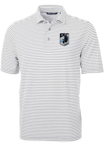 Cutter and Buck Minnesota United FC Mens Grey Virtue Eco Pique Stripe Short Sleeve Polo