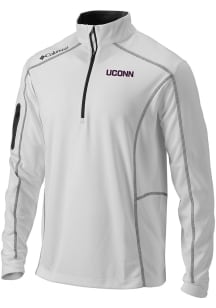 Columbia UConn Huskies Mens White Heat Seal Omni Wick Shotgun Long Sleeve Qtr Zip Pullover