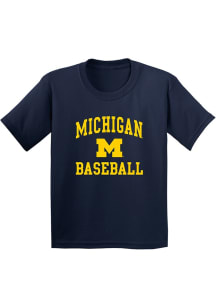 Michigan Wolverines Youth Navy Blue Arch Logo Baseball Short Sleeve T-Shirt