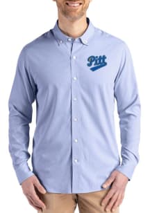 Cutter and Buck Pitt Panthers Mens Blue Vault Confidence Pinstripe Long Sleeve Dress Shirt