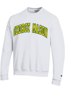 Champion George Mason University Mens White Powerblend Crew Long Sleeve Crew Sweatshirt