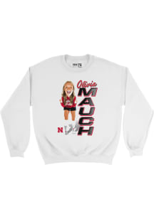 Olivia Mauch  Campus Ink Nebraska Cornhuskers Youth White Caricature Crew Long Sleeve Crew Sweatsh..