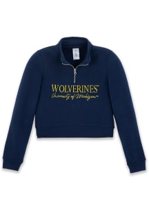 Michigan Wolverines Girls Navy Blue Cropped LS Tops Qtr Zip