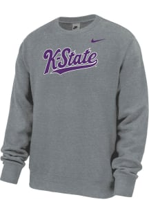 Nike K-State Wildcats Mens Grey Heather Club Fleece K-State Script Long Sleeve Crew Sweatshirt