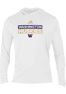 Adidas Washington Huskies Mens White Heat Seal Long Sleeve Hood
