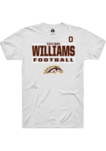 Tailique Williams Western Michigan Broncos White Football NIL Stacked Box Short Sleeve Player T Sh..