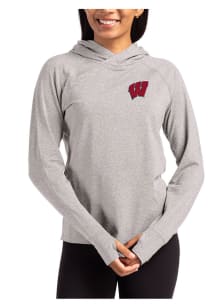 Cutter and Buck Wisconsin Badgers Womens Grey Adapt Knit Hood Hooded Sweatshirt