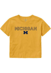 Michigan Wolverines Womens Yellow Clothesline Crop Short Sleeve T-Shirt