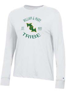 Champion William & Mary Tribe Womens White Core LS Tee