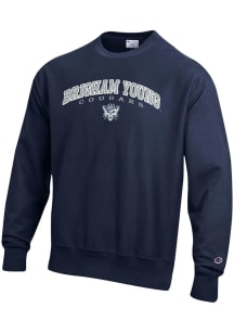 Champion BYU Cougars Mens Navy Blue Reverse Weave Long Sleeve Crew Sweatshirt