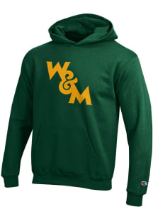 Champion William & Mary Tribe Youth Green Powerblend Long Sleeve Hoodie
