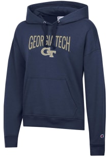 Champion GA Tech Yellow Jackets Womens Navy Blue Powerblend Hooded Sweatshirt