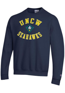 Champion UNCW Seahawks Mens Navy Blue Powerblend Long Sleeve Crew Sweatshirt