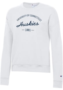 Champion UConn Huskies Womens White Powerblend Crew Sweatshirt