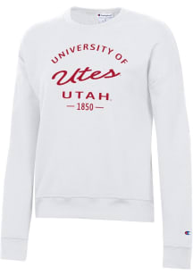 Champion Utah Utes Womens White Powerblend Crew Sweatshirt