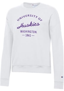 Champion Washington Huskies Womens White Powerblend Crew Sweatshirt