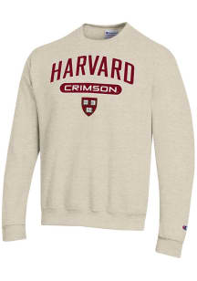 Champion Harvard Crimson Mens Oatmeal Powerblend Long Sleeve Crew Sweatshirt