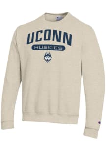 Champion UConn Huskies Mens Oatmeal Powerblend Long Sleeve Crew Sweatshirt