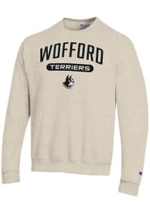 Champion Wofford Terriers Mens Oatmeal Powerblend Long Sleeve Crew Sweatshirt