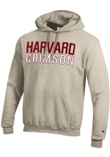 Champion Harvard Crimson Mens Oatmeal Powerblend Long Sleeve Hoodie
