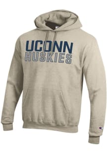 Champion UConn Huskies Mens Oatmeal Powerblend Long Sleeve Hoodie