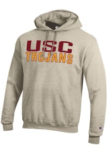 Champion USC Trojans Mens Oatmeal Powerblend Long Sleeve Hoodie
