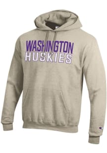 Champion Washington Huskies Mens Oatmeal Powerblend Long Sleeve Hoodie