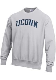 Champion UConn Huskies Mens Silver Reverse Weave Long Sleeve Crew Sweatshirt