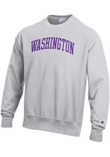 Champion Washington Huskies Mens Silver Reverse Weave Long Sleeve Crew Sweatshirt